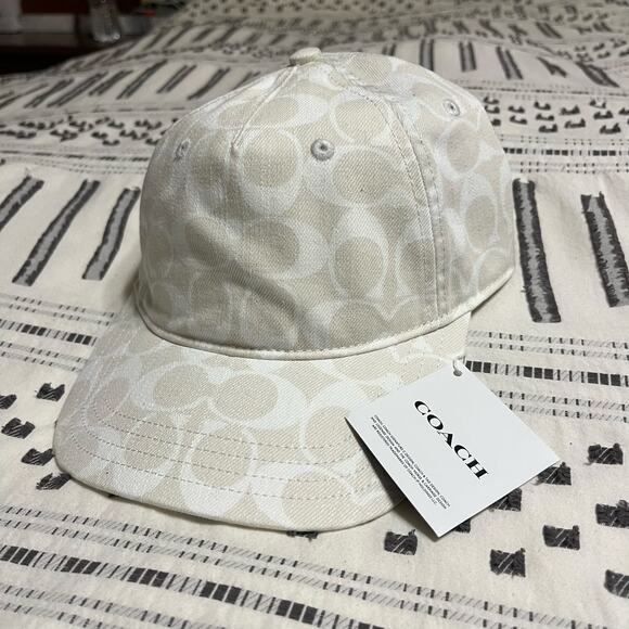 COACH SIGNATURE LOGO DENIM  BASEBALL HAT LEATHER STRAP  Sz S main image 3